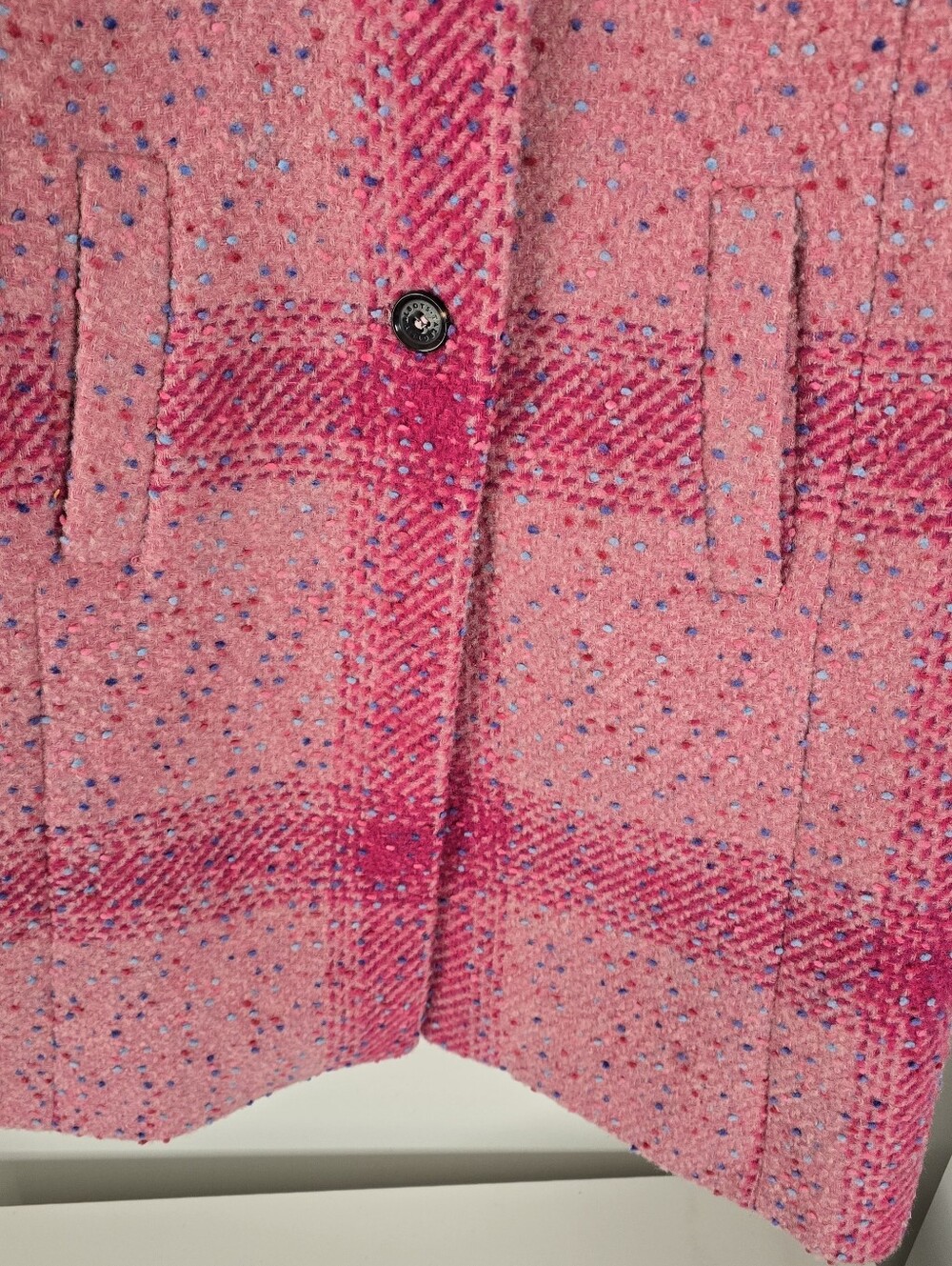 Talbots Confetti Pink Plaid Long Wool Blend Coat Jacket Size L Textured Tweed - Picture 3 of 15